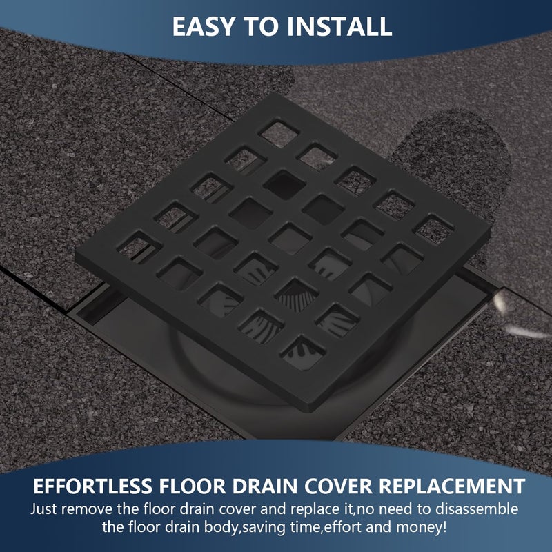 Uni-Green 3-3/4 inch Square Shower Drain Grate - 3.75" Matte Black Shower Floor Drain Cover Replacement - SUS304 Stainless Steel Hair Catcher/Drain Strainer for Bathrooms, Showers - Image 3